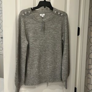 Gray Grey Crown and Ivy size Large embellished sweater